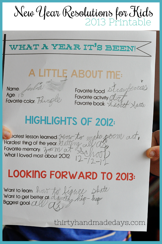 New Year Resolutions for Kids 2013