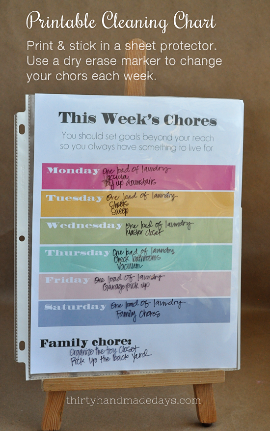 Printable chore chart to switch out weekly 
