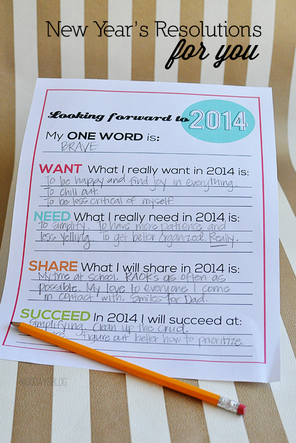 Printable New Year's Resolutions for Kids