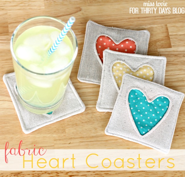 25 Colorful Scrap Fabric Projects to Gift featured by top US sewing blog, Flamingo Toes: The cutest Fabric Heart Coasters 