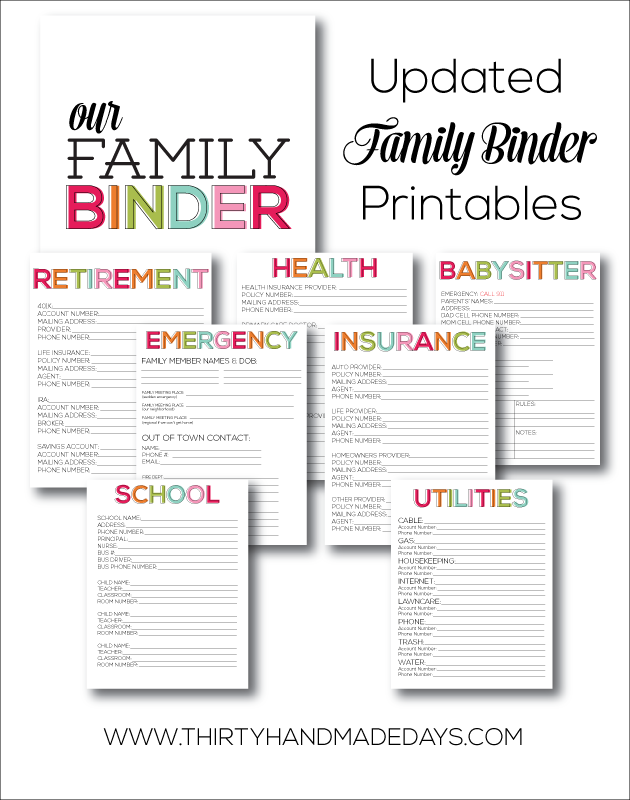 Family Organizer Binder Free Printables