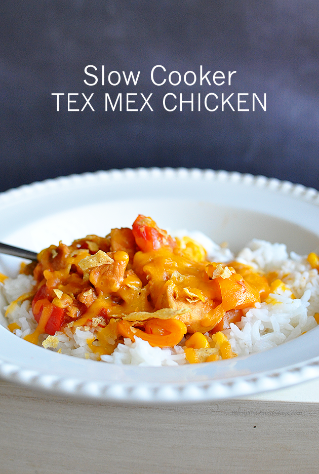 Super simple Slow Cooker Tex Mex Chicken- throw everything into the slow cooker and enjoy! | Thirty Handmade Days