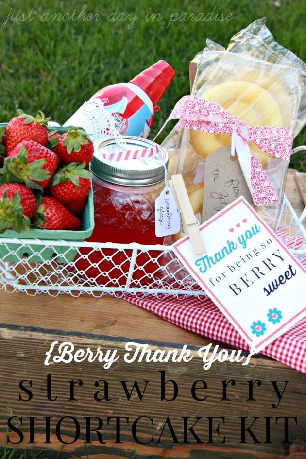 Adorable Thank You Gift- make this cute Strawberry Shortcake Kit with printable!