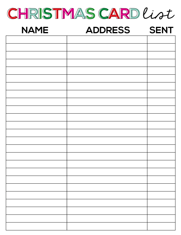Printable Christmas Card List Printable Christmas Card List