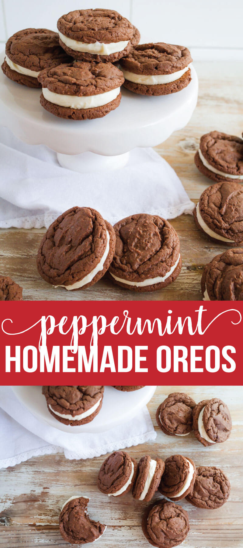 Peppermint Homemade Oreos - the perfect holiday treat recipe from www.thirtyhandmadedays.com