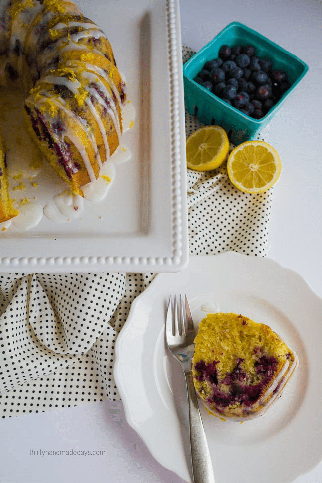 The best ever Lemon Blueberry Bundt Cake - perfect treat for Spring! from thirtyhandmadedays.com