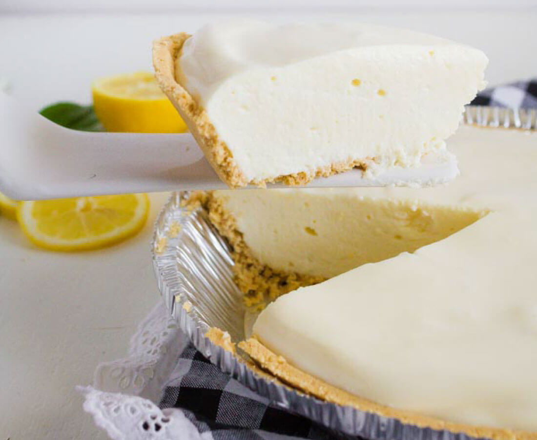 Refrigerator Lemon Pie - the perfect dessert for a summer's day. Piece cut out. 