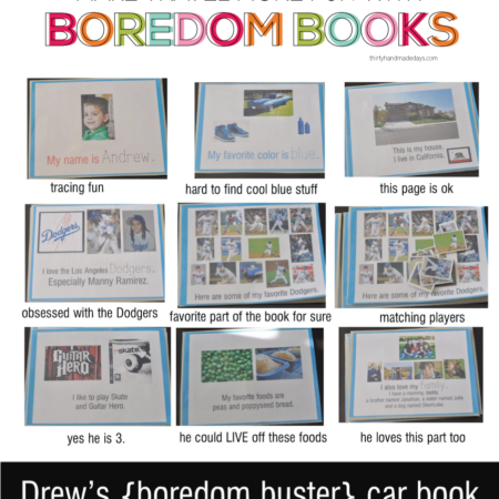 Fun idea for summer travel (or travel anytime) to keep kids entertained: Boredom Books! | Thirty Handmade Days