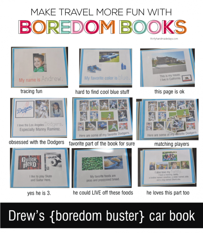 Fun idea for summer travel (or travel anytime) to keep kids entertained: Boredom Books! | Thirty Handmade Days 