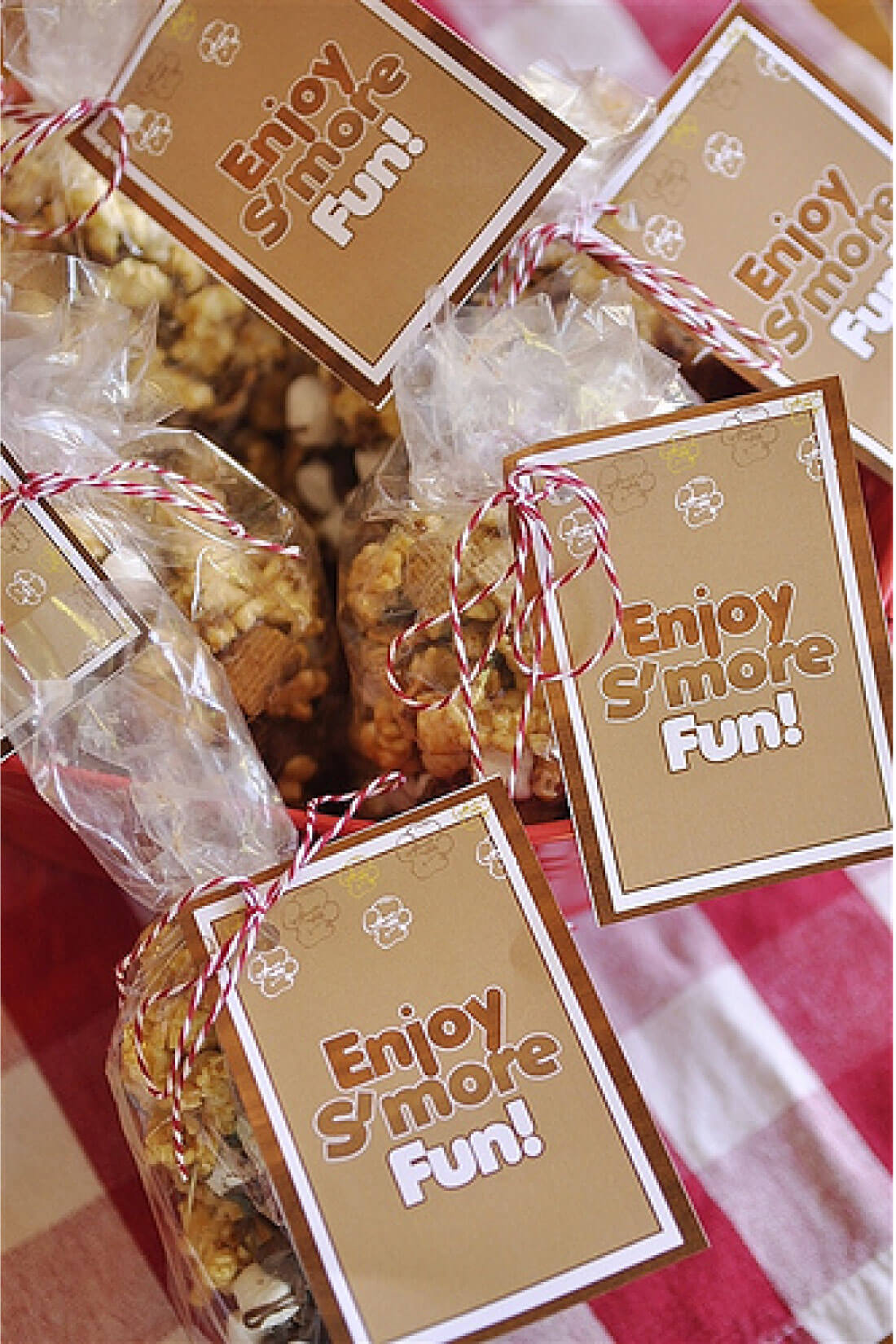 Take traditional Caramel Popcorn to the next level with this S'mores version with cute printable tags. www.thirtyhandmadedays.com