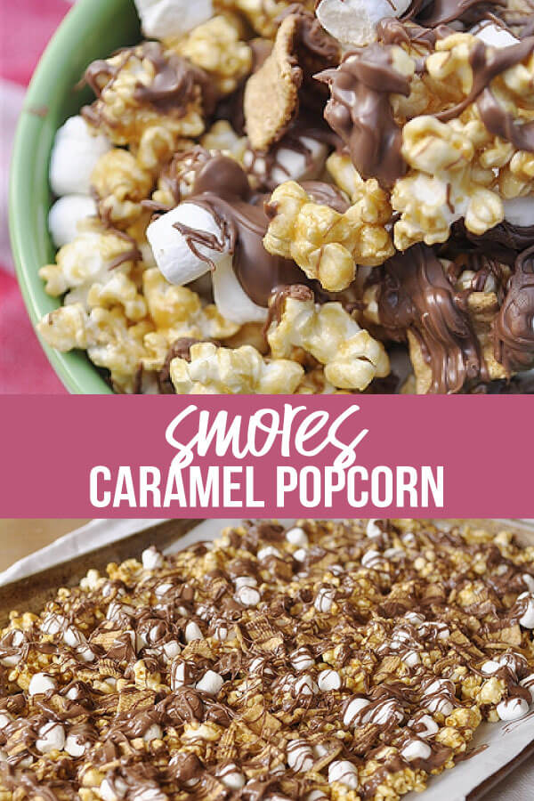 Take traditional Caramel Popcorn to the next level with this S'mores version with cute printable tags. www.thirtyhandmadedays.com