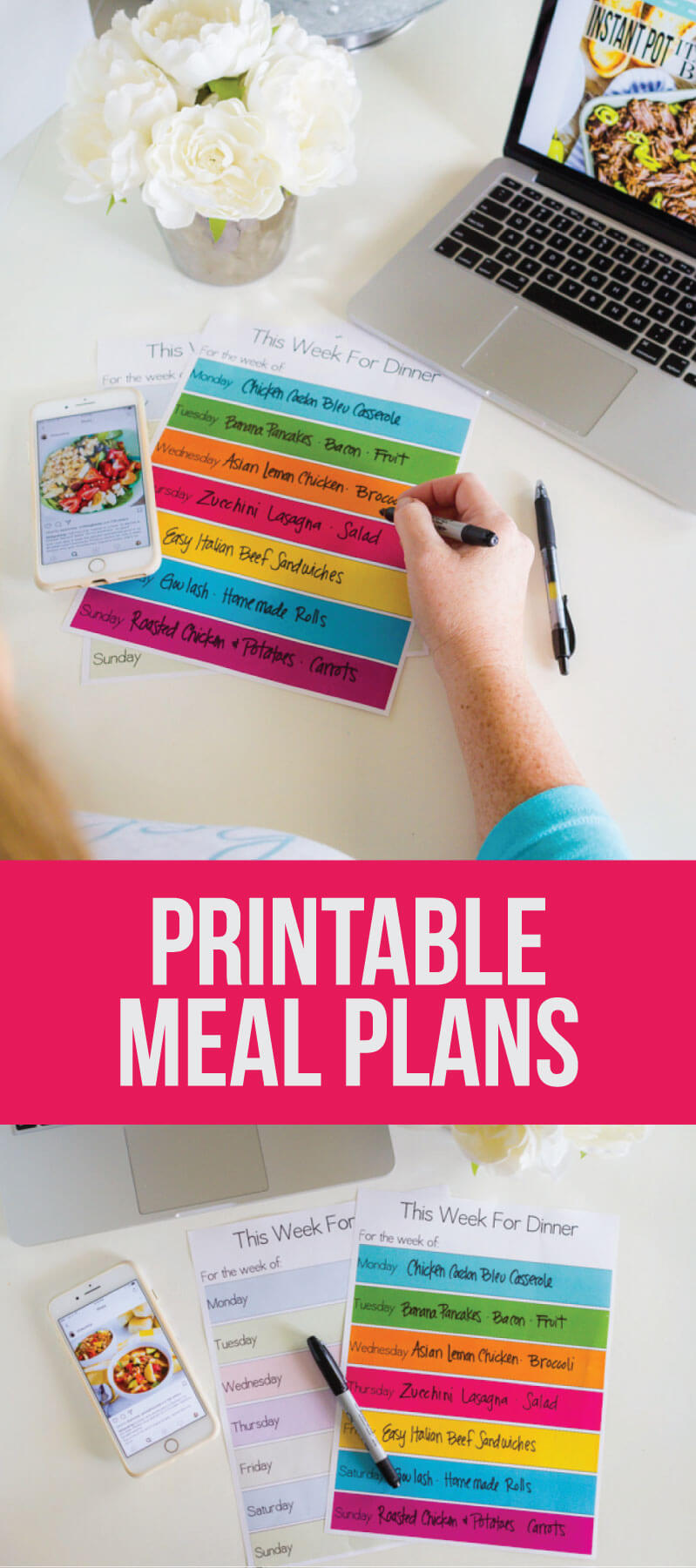 Printable Meal Planning Template - download this simple dinner planner via www.thirtyhandmadedays.com