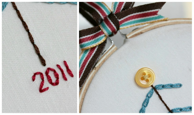 Learn to chain stitch - make this cute Christmas ornament. Finished up via www.thirtyhandmadedays.com