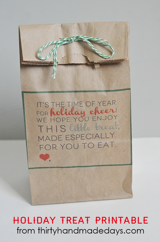 Printable holiday treat bags from www.thirtyhandmadedays.com