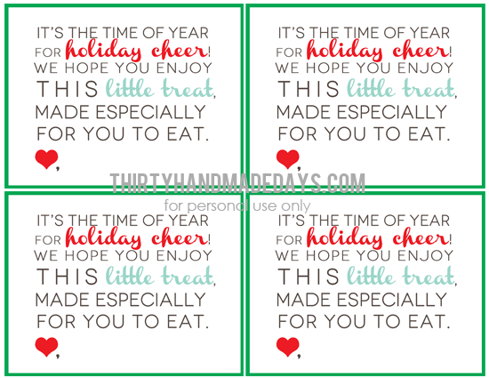 Printable holiday treat bags www.thirtyhandmadedays.com