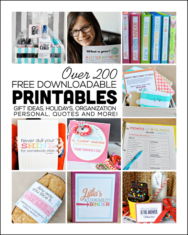 Over 200 Free Downloadable Printables -- for gifts, personal, quotes, organization and more.  Something for everyone! Thirty Handmade Days 