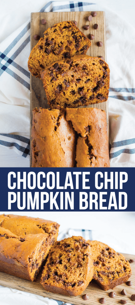 Chocolate Chip Pumpkin Bread - try this amazing quick bread. It's so easy to make and delicious! You will love it. via www.thirtyhandmadedays.com