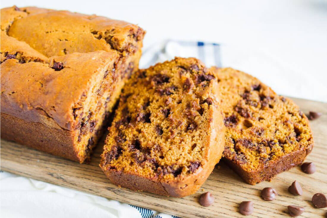 Chocolate Chip Pumpkin Bread- an easy quick bread recipe that is perfectly fall. All sliced up.