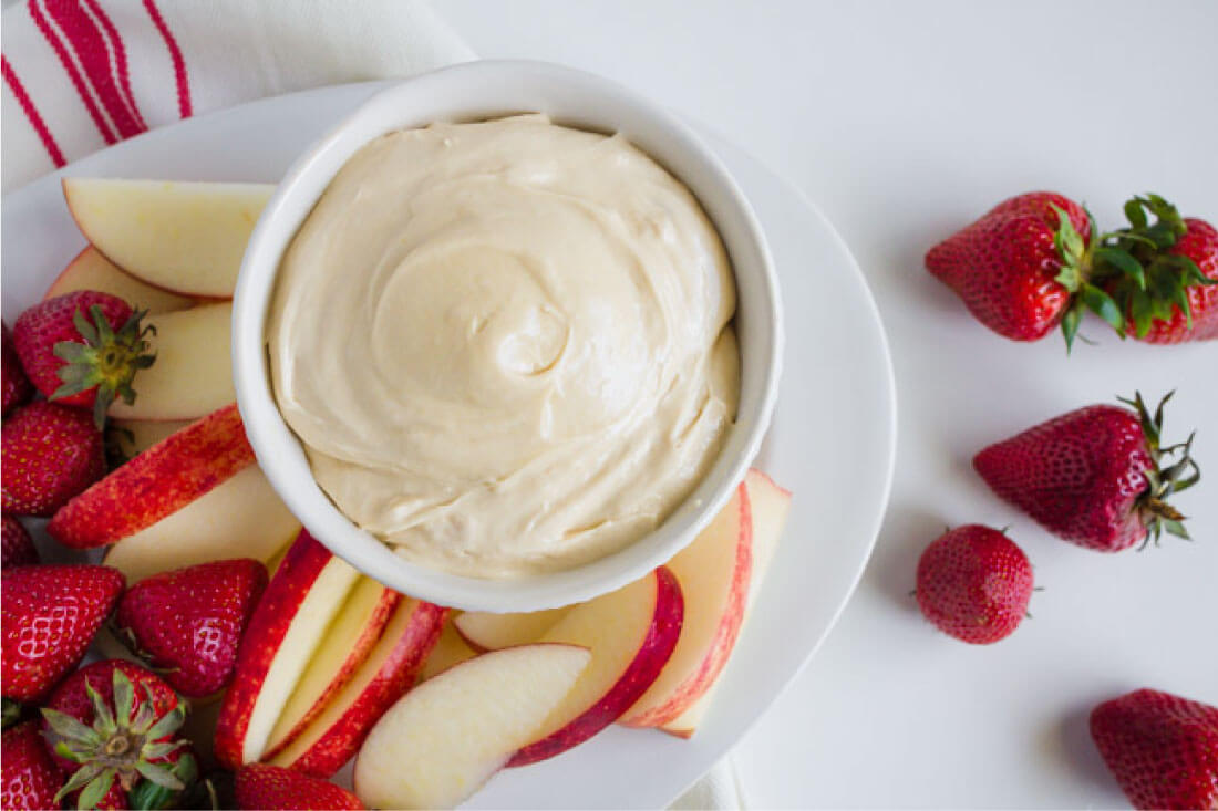 Creamy Caramel Apple Dip - a family favorite dip for fruit. All spread out.