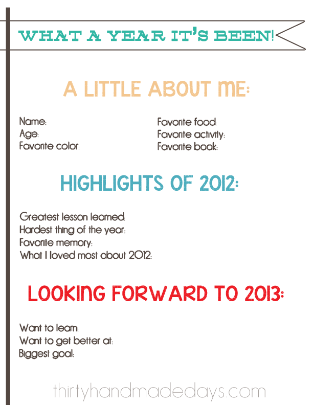 New Year Resolutions Kid Printable 2013