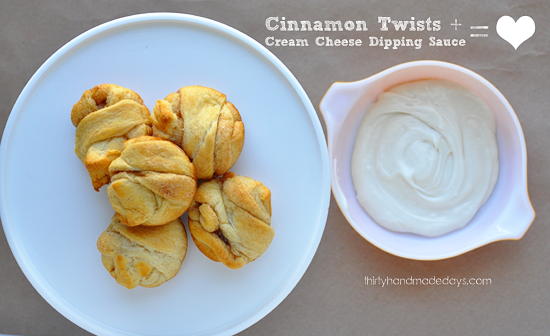 Cinnamon Twists with Cream Cheese Dipping Sauce