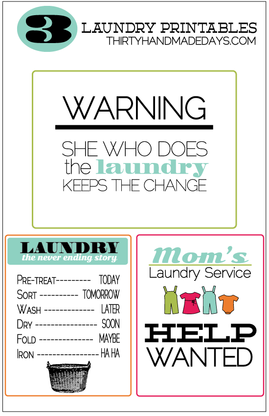 3 Laundry Printables from @30daysblog
