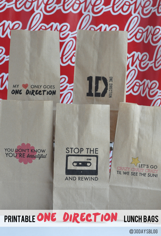 One Direction Printable Lunch Bags www.thirtyhandmadedays.com