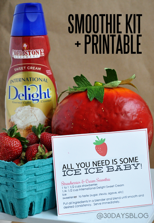 Strawberries and Cream Smoothie Kit + Printable www.thirtyhandmadedays.com