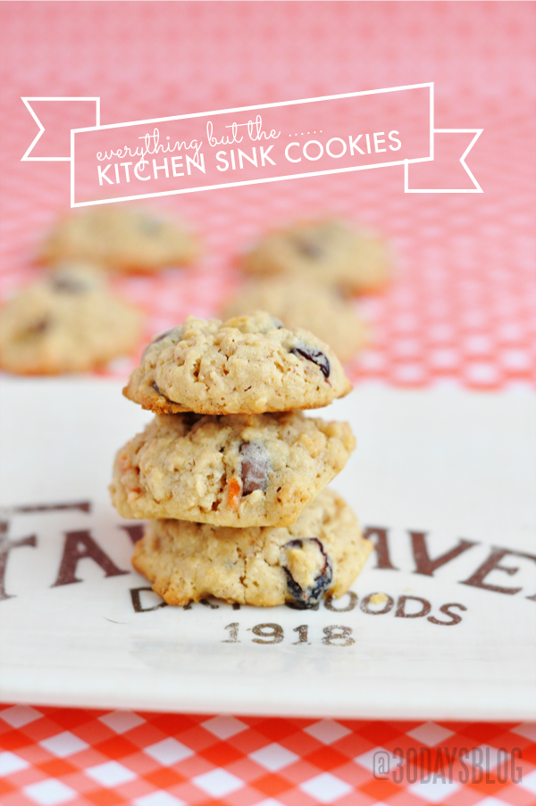 Everything But the Kitchen Sink Cookies from www.thirtyhandmadedays.com