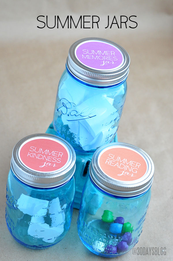 Kids Summer Jar Ideas: Kindness, Reading + Memories Printables www.thirtyhandmadedays.com