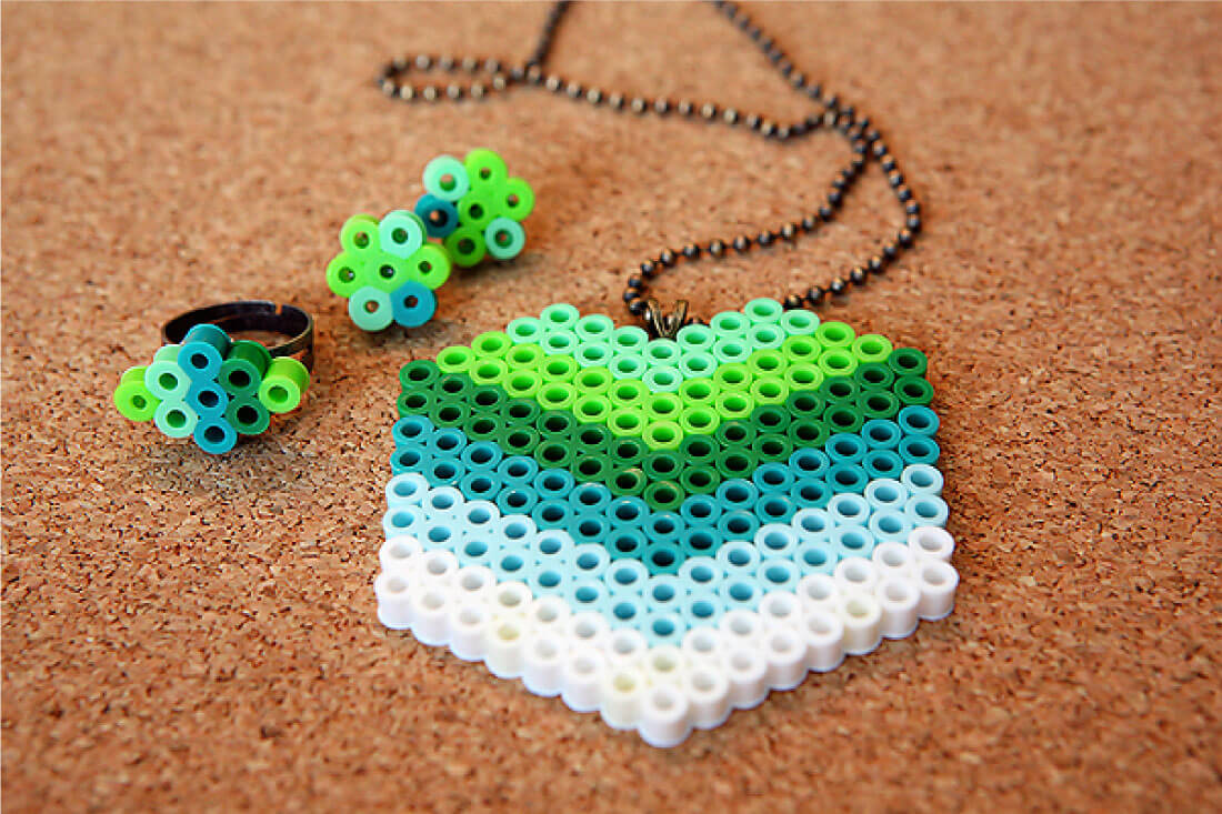 DIY Perler Beads Jewelry - learn how to make your own. Finished necklace.