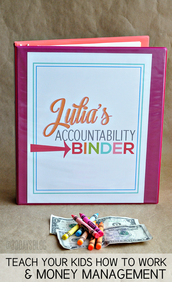 Organization Tips: Make an Accountability Binder for your kids to teach work and money management www.thirtyhandmadedays.com