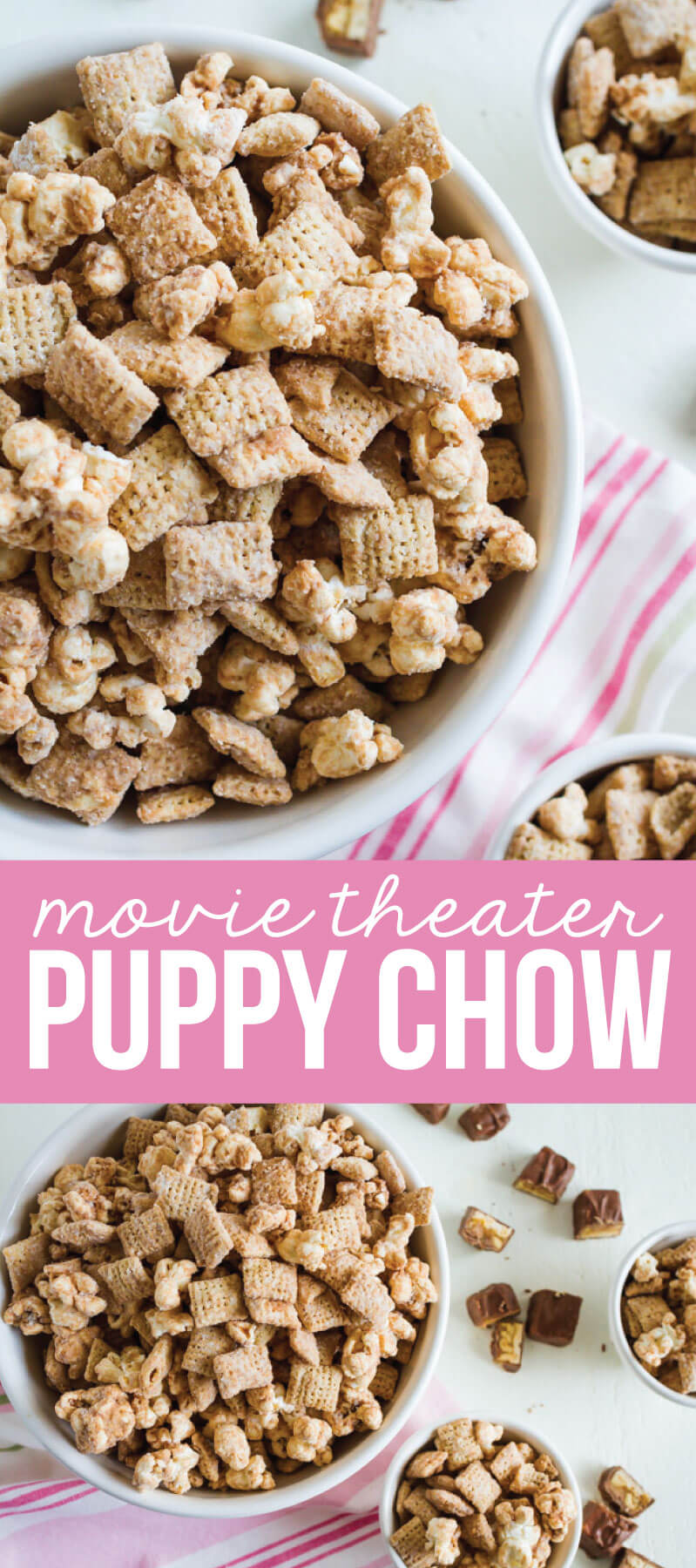 Movie Theater Puppy Chow - a yummy snack that you can use leftover Halloween candy on!