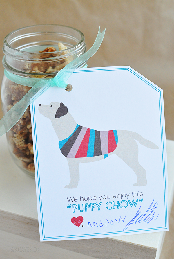 Movie Theater Puppy Chow with Snickers Printable www.thirtyhandmadedays.com