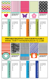 Printable Backpack Tags