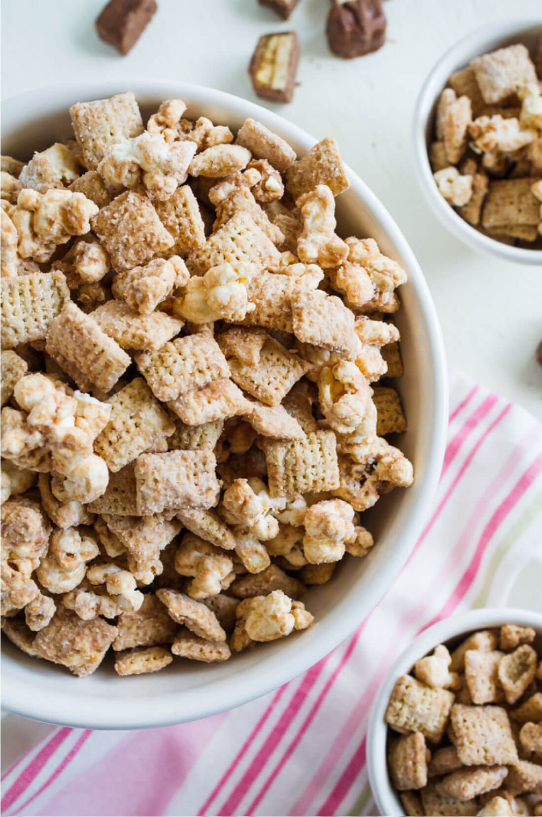 Movie Theater Puppy Chow - a yummy snack that you can use leftover Halloween candy on. www.thirtyhandmadedays.com