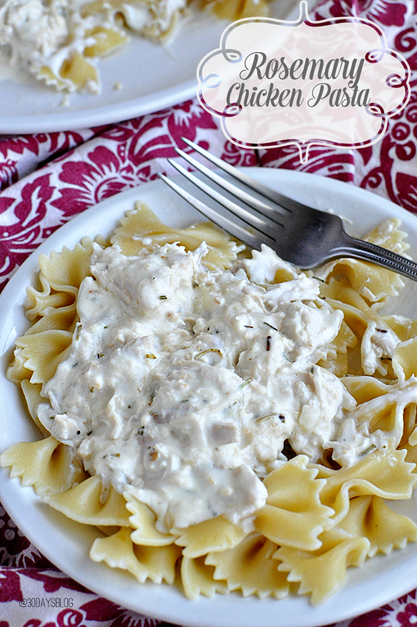 Easy dish to prepare and so good! Rosemary Chicken Pasta via www.thirtyhandmadedays.com