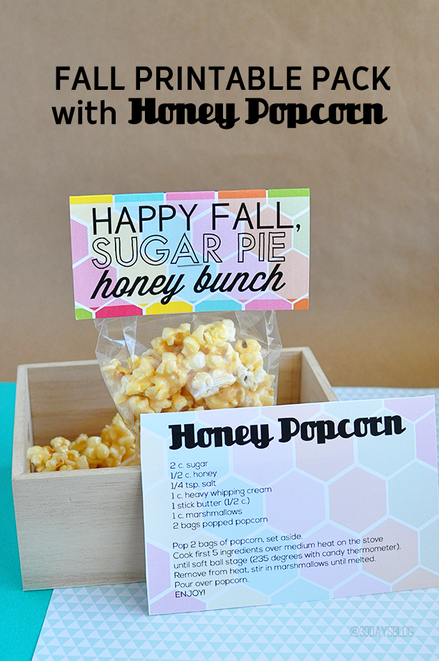 Super cute Fall Printable Pack with Honey Popcorn from www.thirtyhandmadedays.com