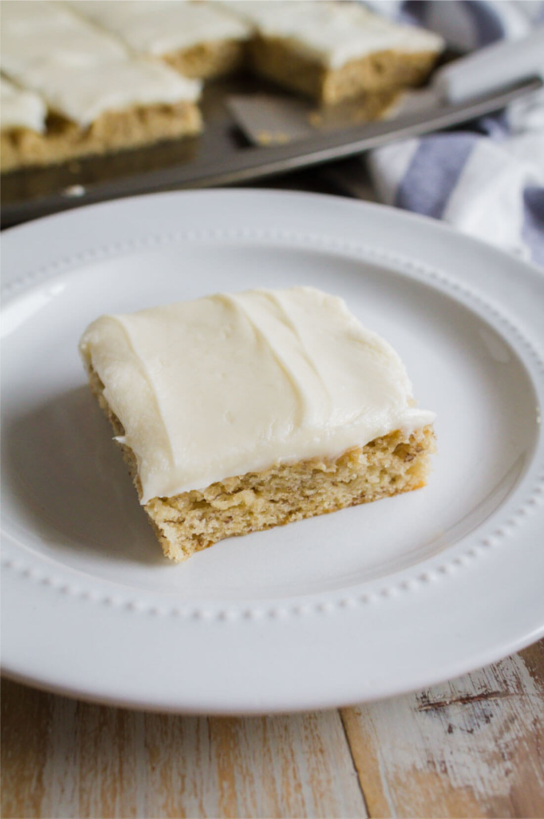 Frosted Banana Bars Recipe - use overripe bananas to make this recipe with cream cheese frosting. Up close.