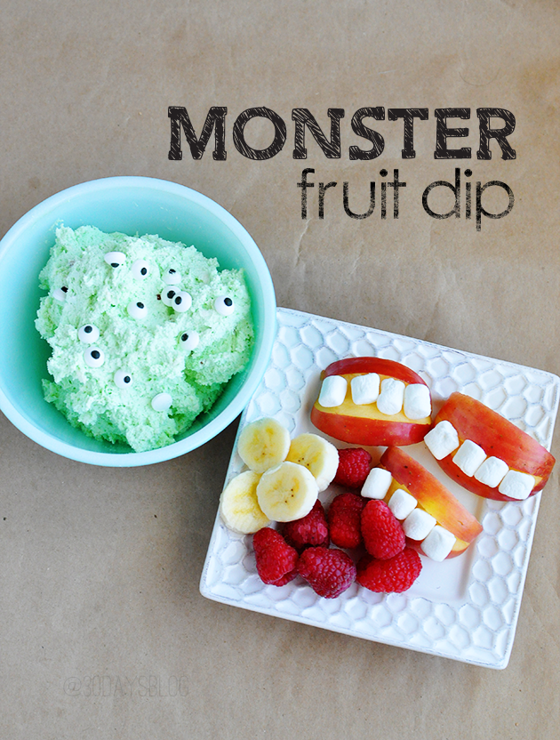 Monster Fruit Dip - fun idea for Halloween from www.thirtyhandmadedays.com