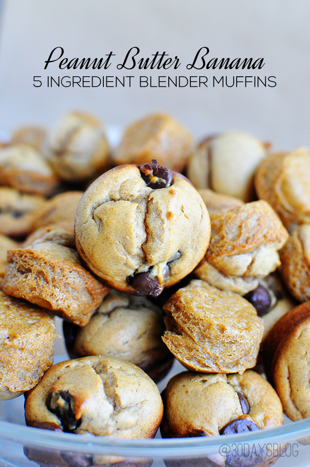 Peanut Butter Banana 5 ingredient blender muffins www.thirtyhandmadedays.com