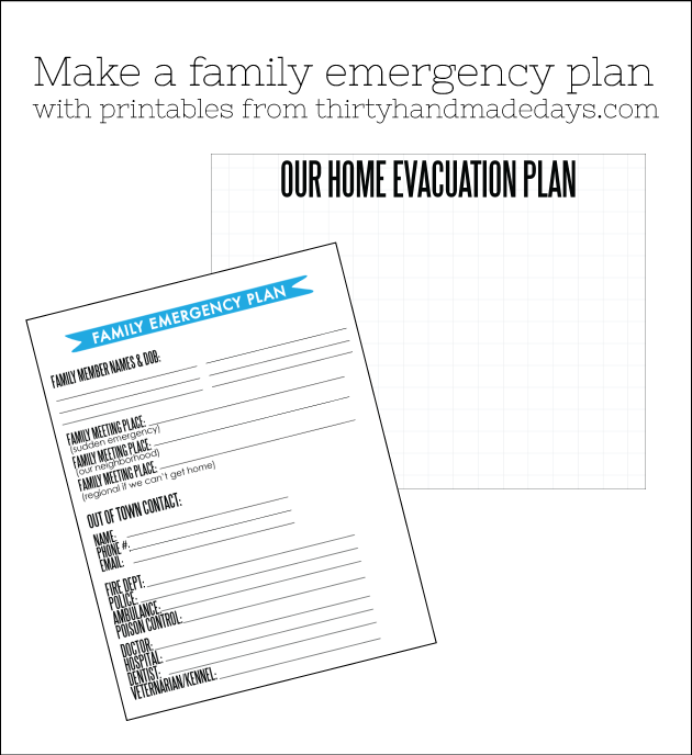 Make a family evacuation action plan in case of an emergency using these printables from www.thirtyhandmadedays.com