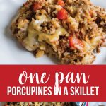 Easy dinner ideas - my favorite type! Make this Porcupines in a Skillet and everyone in your family will be happy. One pan meals are the ultimate.