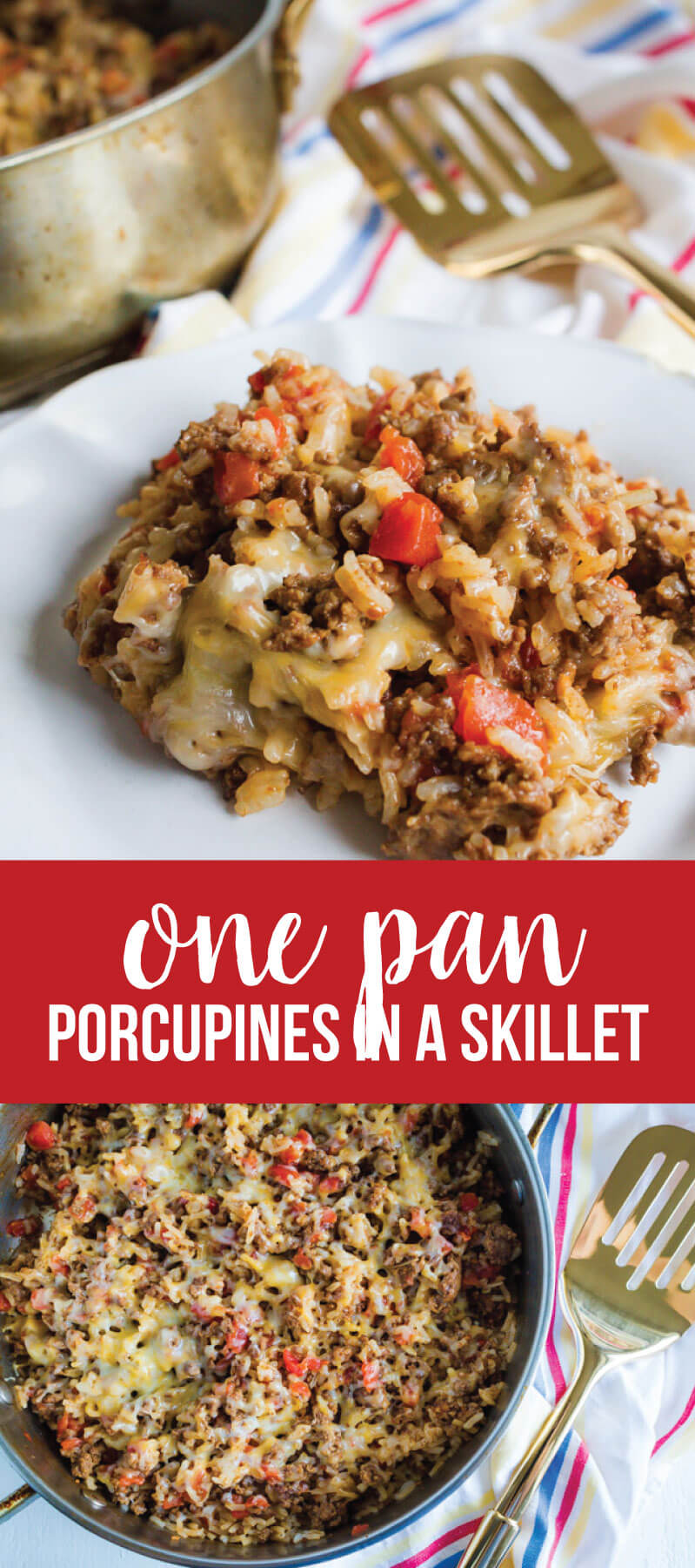 Easy dinner ideas - my favorite type! Make this Porcupines in a Skillet and everyone in your family will be happy. One pan meals are the ultimate.