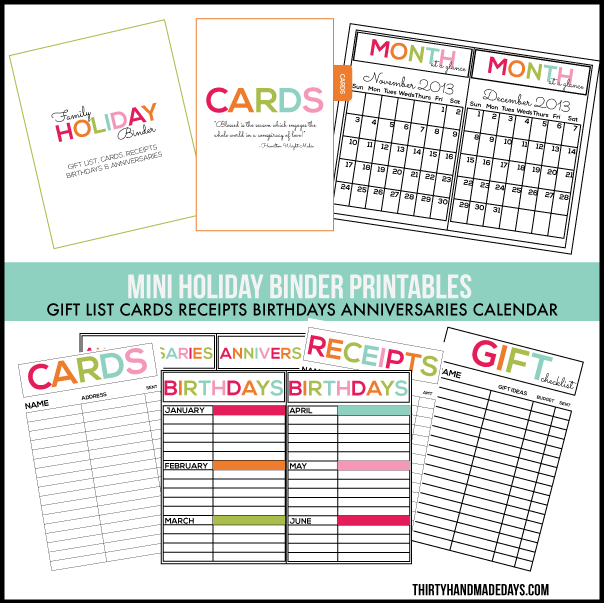 Printables for Mini Holiday Binder www.thirtyhandmadedays.com