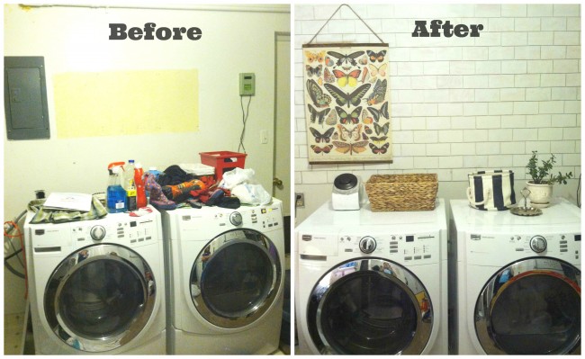 before and after faux subway tile