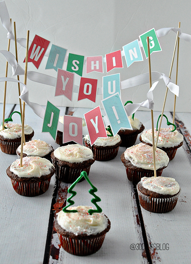 Christmas Cupcake Banner- Wishing you joy available for download via www.thirtyhandmadedays.com