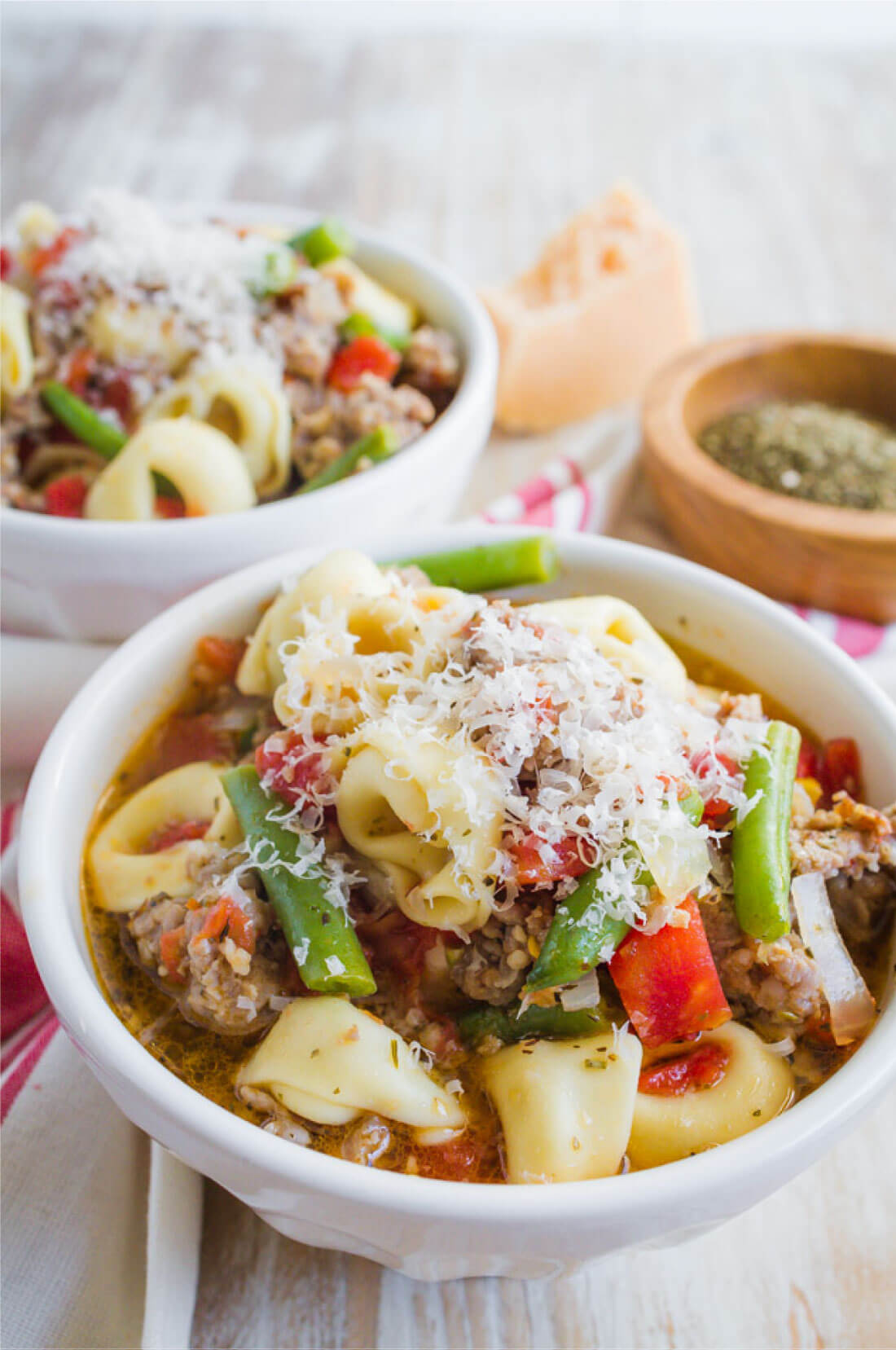 Slow Cooker Tortellini Sausage Soup - a family favorite for years! from www.thirtyhandmadedays.com