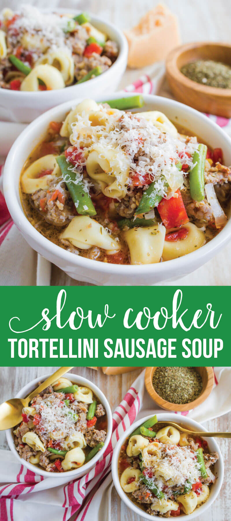 Slow Cooker Tortellini Soup - a family favorite for years! via www.thirtyhandmadedays.com