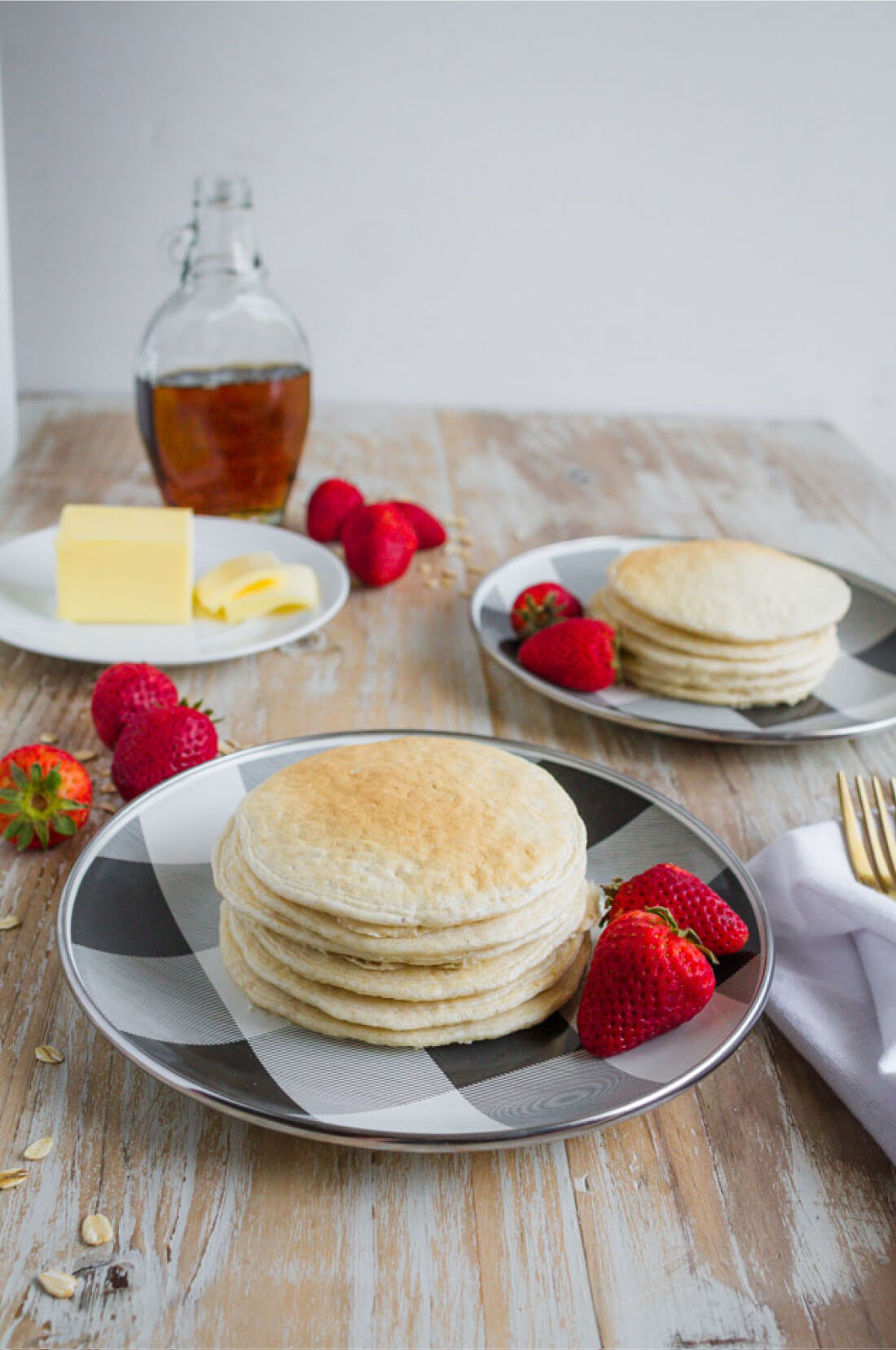 Healthy Pancake Recipe - make these 4 ingredient pancakes in the blender! Set table. 